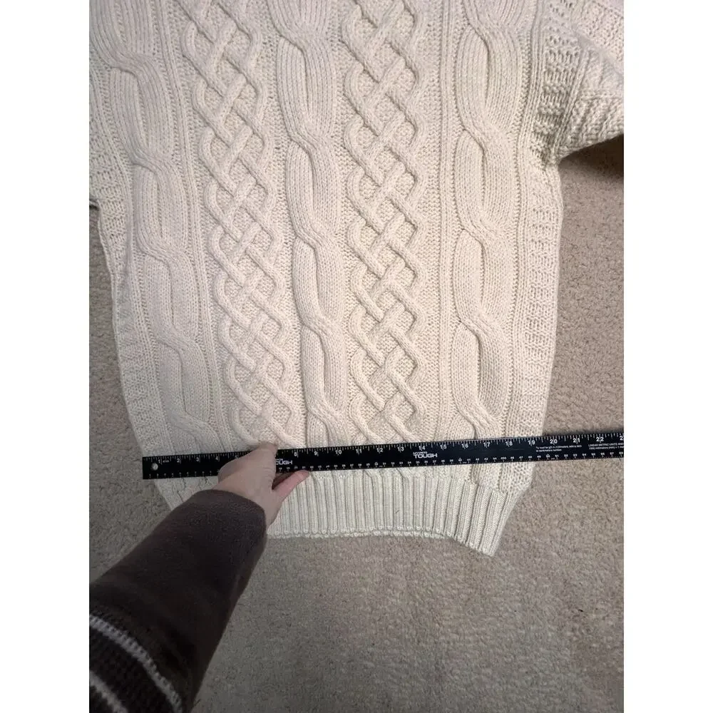 Classic Cream Fisherman Cable Knit Sweater 100% Wool - Picture 11 of 14